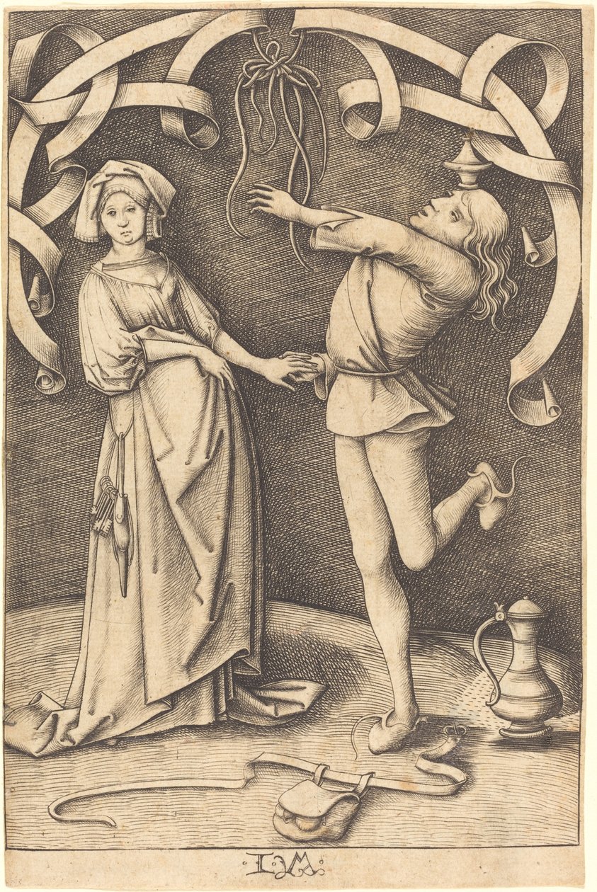Jonglööri ja nainen, n. 14951503. tekijältä Israhel van Meckenem