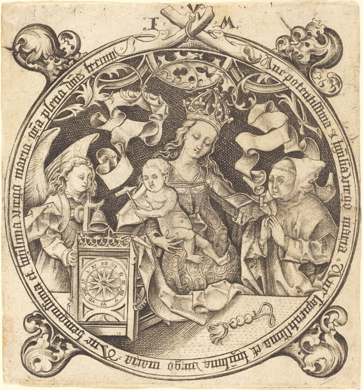 Madonna kellon kanssa, n. 1490. tekijältä Israhel van Meckenem