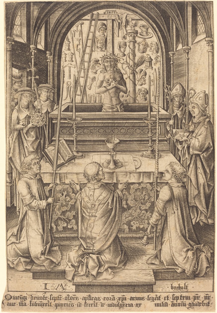Pyhän Gregorian messu, n. 14801485. tekijältä Israhel van Meckenem
