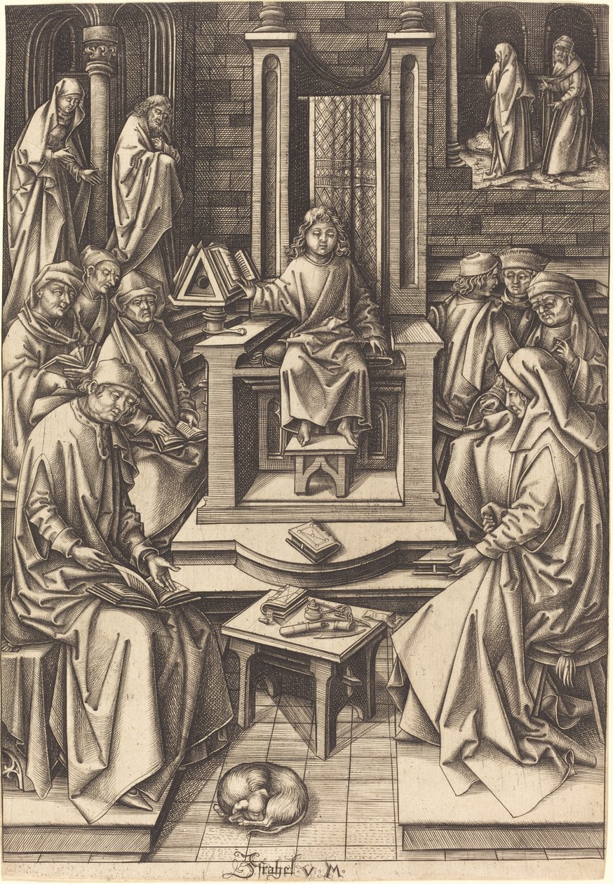 Kristus lääkäreiden joukossa tekijältä Israhel van Meckenem after Hans Holbein the Elder