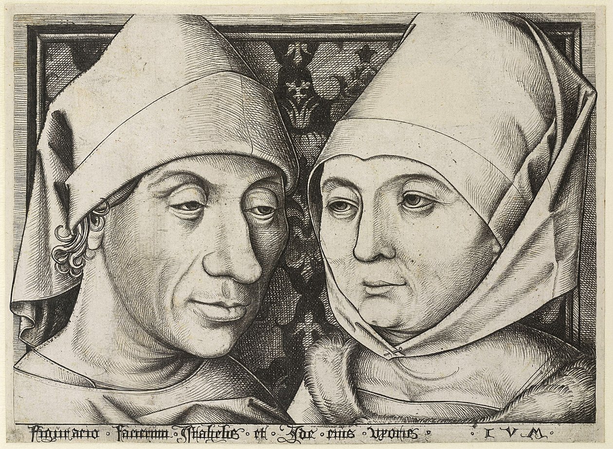Omakuva vaimo Idan kanssa, n. 1490 tekijältä Israhel van Meckenem the younger