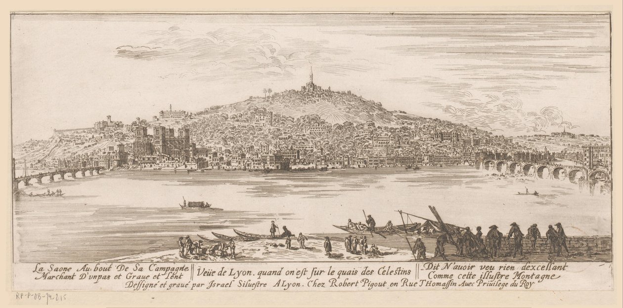 Näkymä Lyoniin Celestine-luostarin pankilta Veue de Lyon quand on est sur les quais des Celestins (otsikko esineessä) tekijältä Israël Silvestre