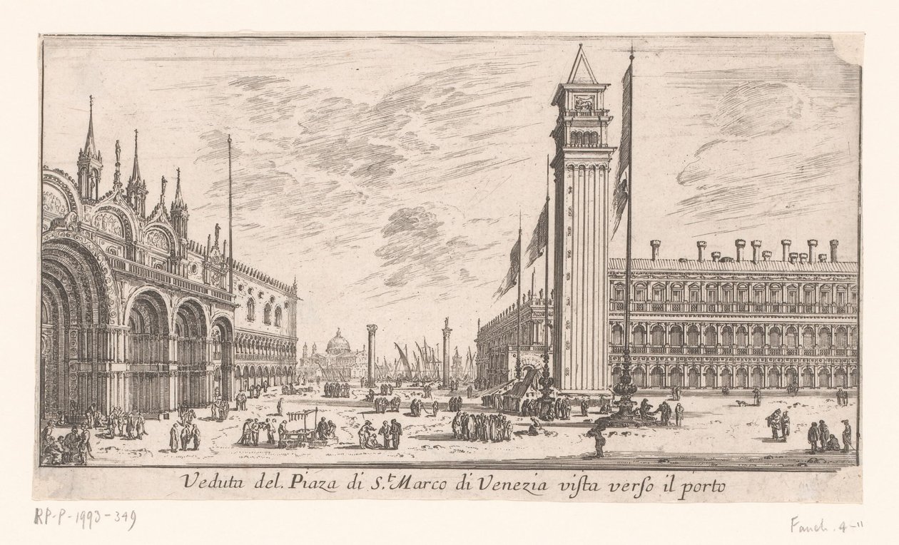 Näkymä Venetsian Pyhän Markuksen aukiolle Veduta del Piazza di St. Marco di Venezia vista verso il porto (otsikko esineessä) Rooman ja Venetsian näkymät (sarjan nimi) Vues de Rome et de Venise (sarjan nimi) tekijältä Israël Silvestre