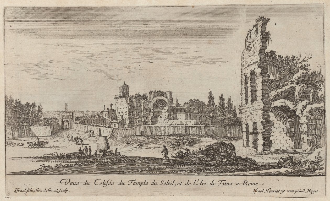 Näkymä Auringon temppelin Colosseumille ja Tituksen kaarelle Roomassa tekijältä Israël Silvestre
