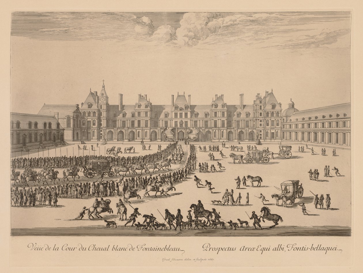 Näkymä Cour du Cheval-Blancille Fontainebleaussa, 1667. tekijältä Israël Silvestre