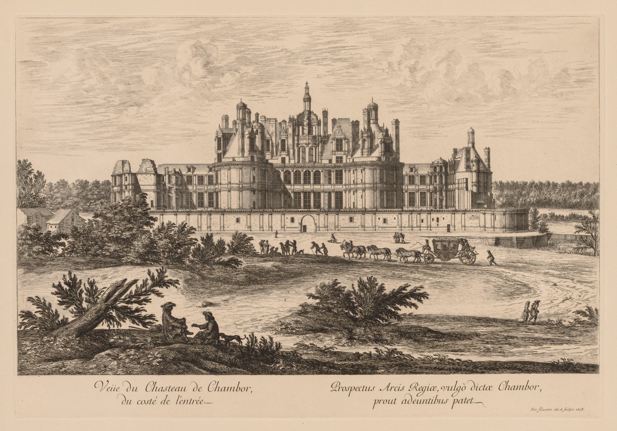 Näkymä Château de Chambordille, sisäänkäynnin puolelta, 1678. tekijältä Israël Silvestre