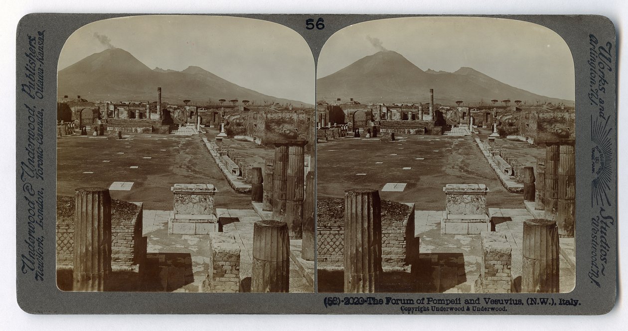 Pompejin foorumi Vesuviuksen kanssa taustalla, Underwood Travel Librarysta, 1895 (seepiakuva) tekijältä Italian Photographer