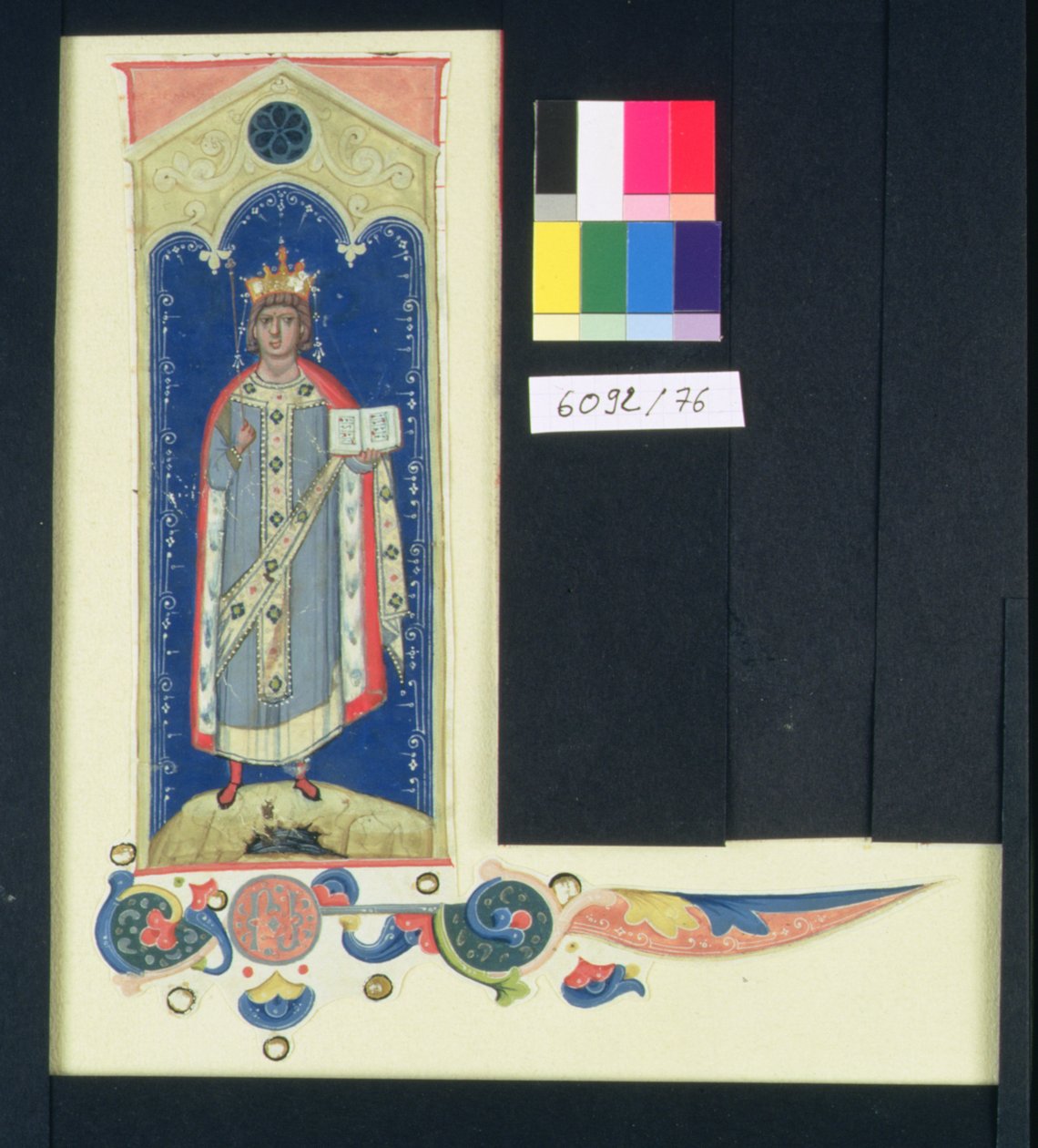 AE II 327 St. Louis (1215-70) Kantamassa valtikat ja oikeuden kättä, n. 1320 tekijältä Italian School