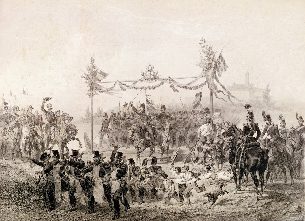 Charles-Albert I (1798-1849) Carignanin prinssi, joka vastaa Piemonten armeijasta Tessinin ylittämisestä tekijältä Italian School