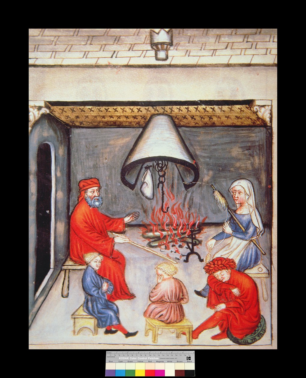 Fol.100v Keskustelu tulen edessä, kuva Tacuinum Santiatis Codex Vindobonensis tekijältä Italian School