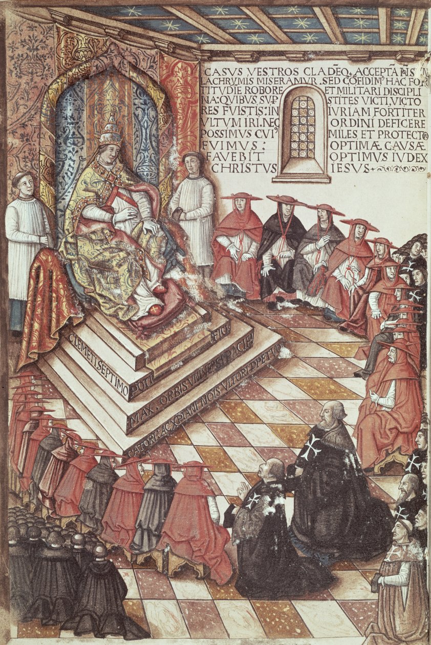 Ms 1163 fol.35v Paavi Klemens VII (1478-1534) kardinaaliensa kanssa. tekijältä Italian School