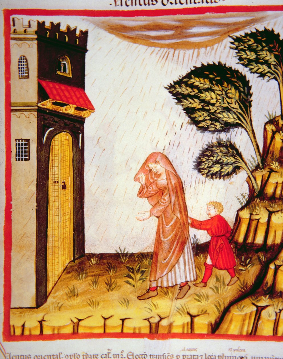 Nova 2644 fol.57r The East Wind, valmistaja Tacuinum Sanitatis tekijältä Italian School