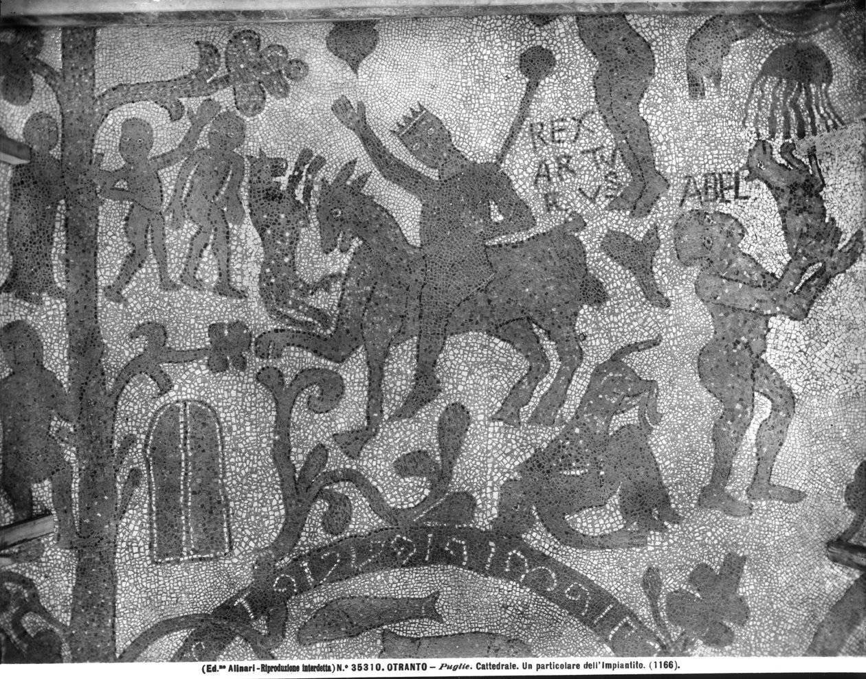 Jalkakäytävä, joka kuvaa kuningas Arthuria, 1166 (mosaiikki) tekijältä Italian School
