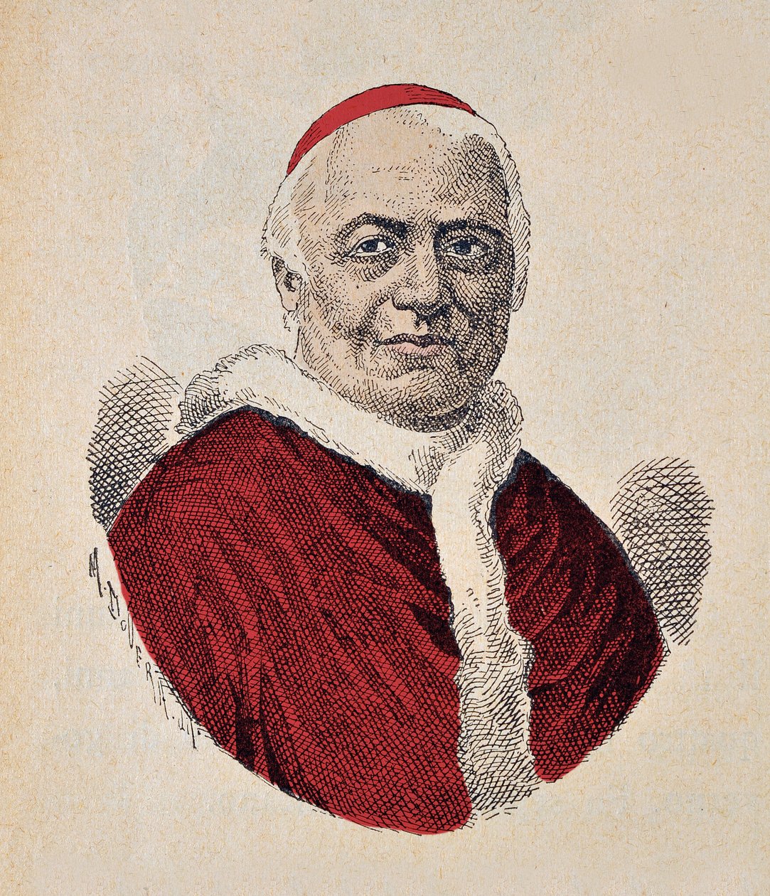 Muotokuva paavi Pie IX:stä (Pius tai Pio tai Giovanni Maria Mastai Ferretti) (1846-1878), 1898 (kaiverrus myöhemmällä värityksellä) tekijältä Italian School
