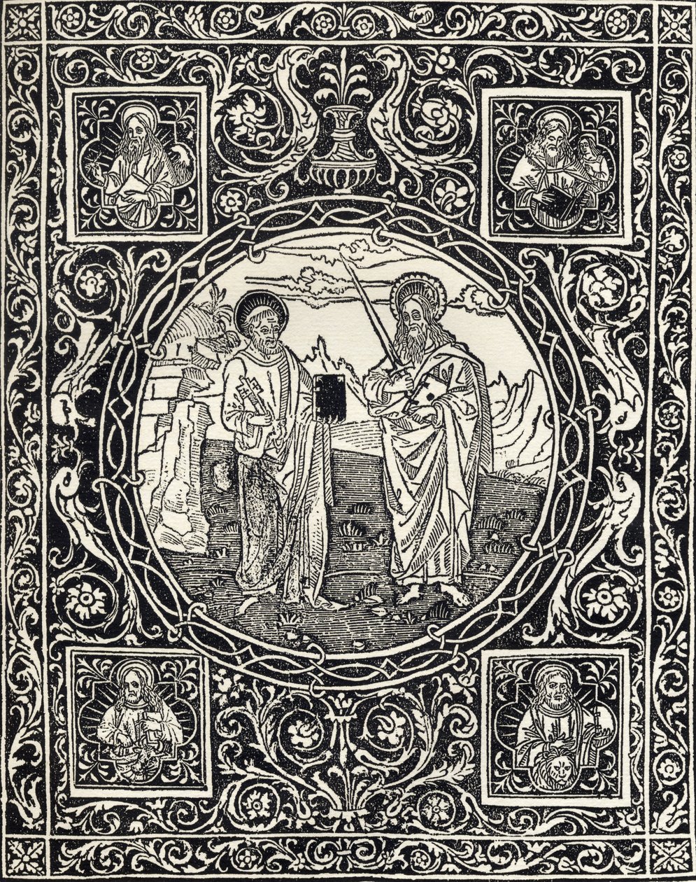SS. Pietari ja Paavali ja neljä evankelistaa, Richard Fisherin teoksesta Kaiverrusten, etsausten ja puupiirrosten kokoelma, julkaistu 1879 tekijältä Italian School