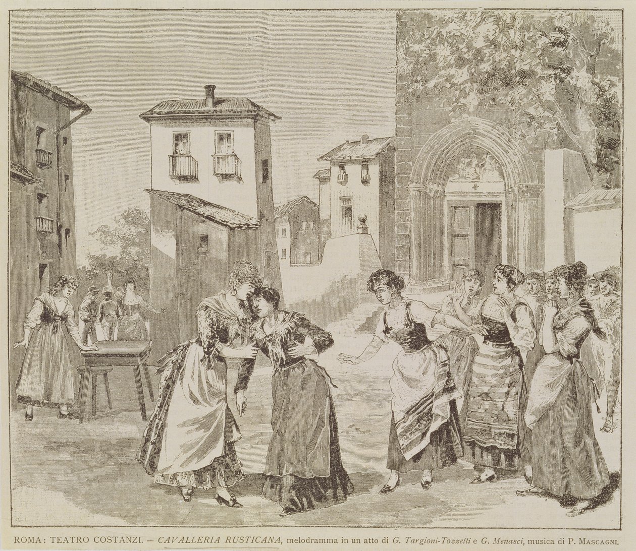 Kohtaus Pietro Mascagnin (1863-1945) oopperasta Cavalleria rusticana tekijältä Italian School