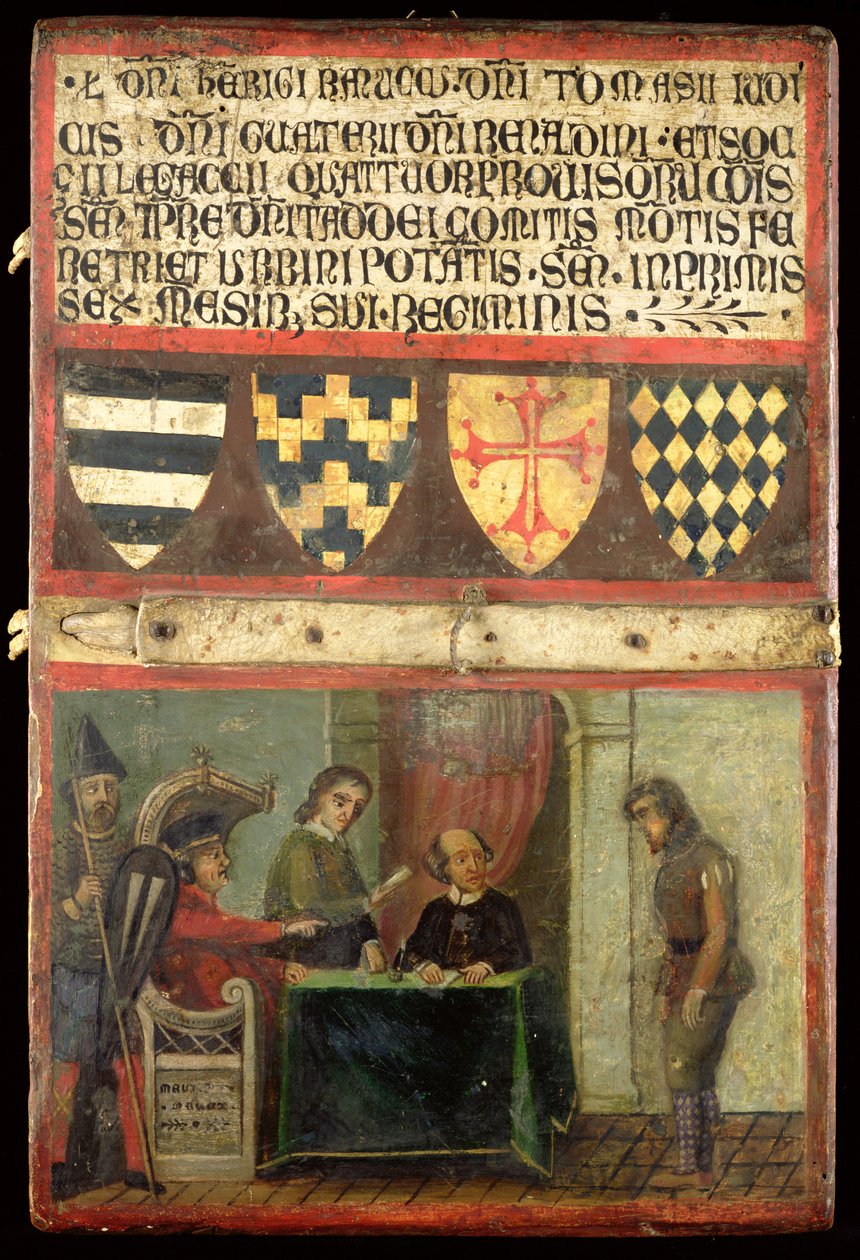 Oikeuden kohtaus neljällä vaakunalla, 1273 tekijältä Italian School