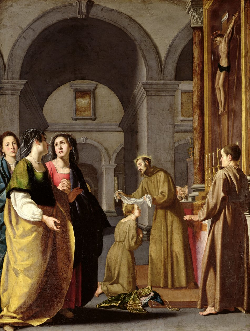 St. Clare vastaanottaa verhon Pyhältä Franciscus Assisilaiselta tekijältä Italian School