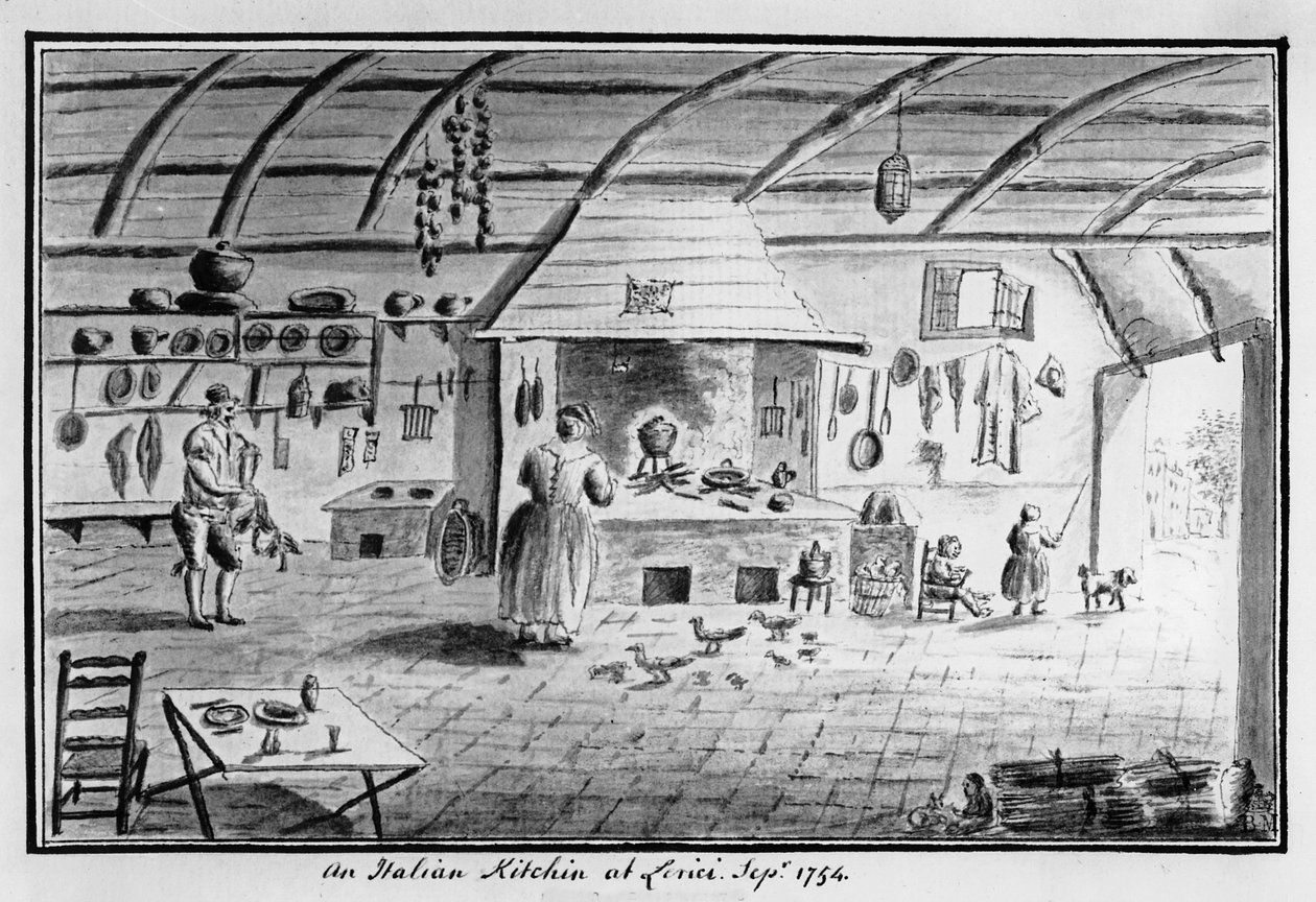 Näkymä italialaisesta keittiöstä Lericissä syyskuussa 1754 (kynä ja muste) tekijältä Italian School