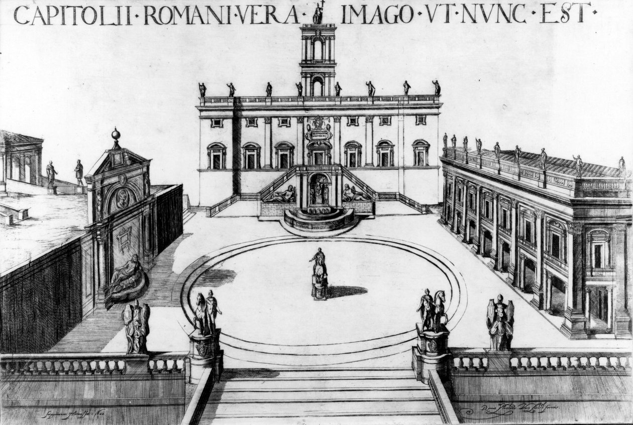 Näkymä Capitolinukselle Roomassa, 1600 tekijältä Italian School