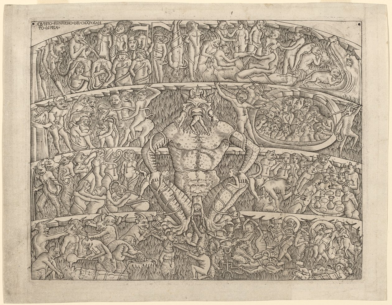 Inferno Pisan Camposanton freskon jälkeen tekijältä Italian 15th Century