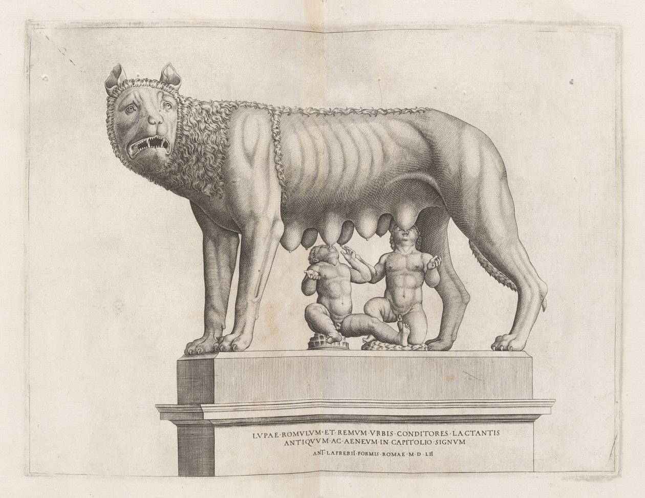 Capitoline Wolf Romuluksen ja Remuksen kanssa tekijältä Italian 16th Century