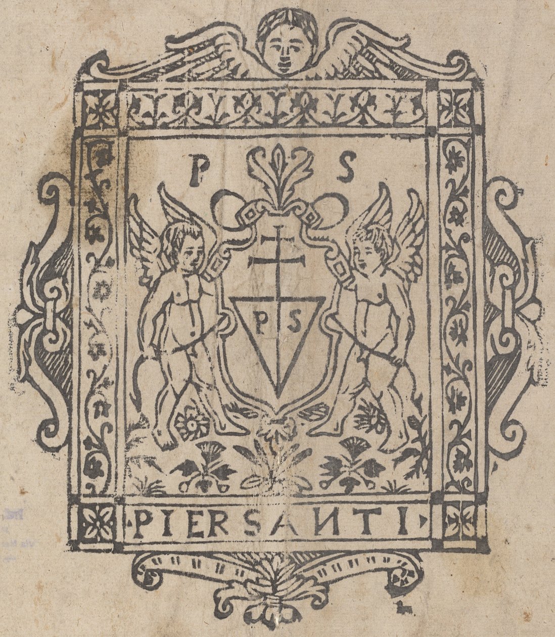 Kaksi puttia ja kilpikirjoitettu Pier Santi tekijältä Italian 16th Century