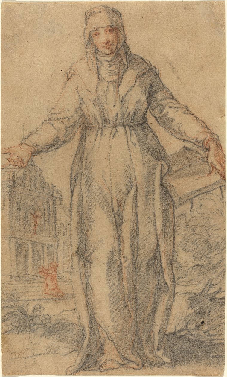 Naispuolinen pyhimys (Assisilainen pyhä Clara vai pyhä Katariina Siena?) tekijältä Italian 17th Century