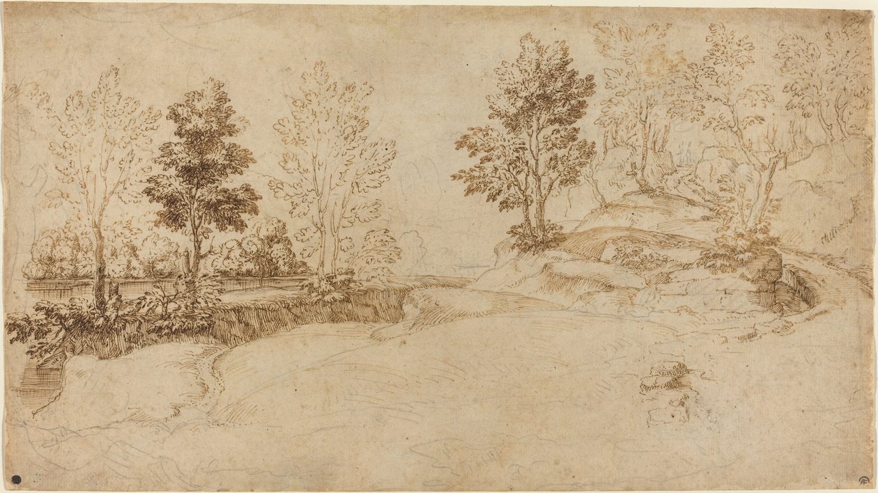 Joen maisema tekijältä Italian 17th Century