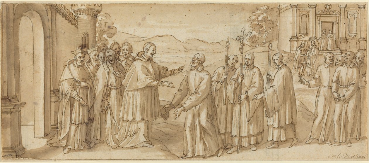 San Carlo Borromeon ja San Filippo Nerin tapaaminen tekijältä Italian 17th Century