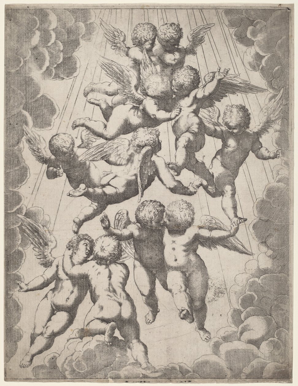 Enkeliryhmä kunniassa tekijältä Italian 17th Century, after Guido Reni, after Luca Cambiaso