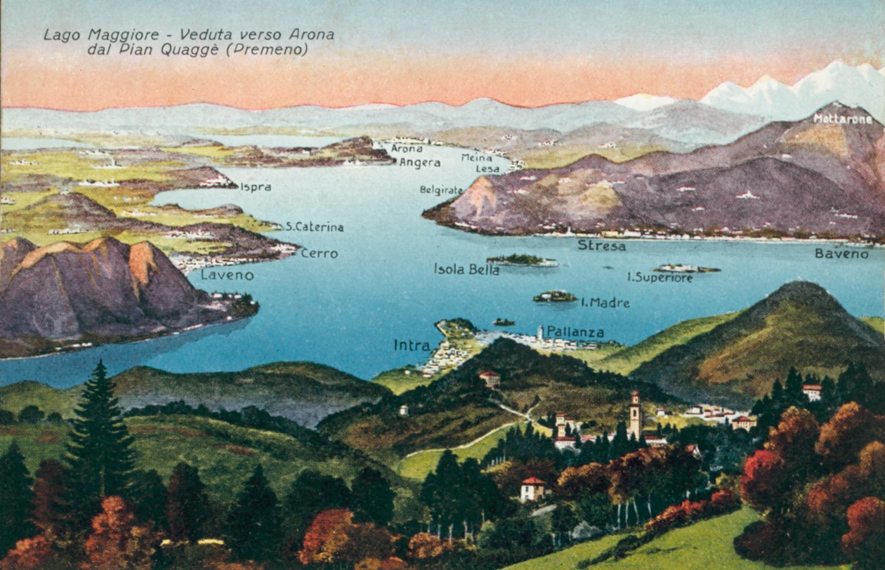 Maggiore-järvi, näkymä kohti Aronaa Pian Quaggesta, Premeno (värikuva) (värikuva) tekijältä Italian Photographer