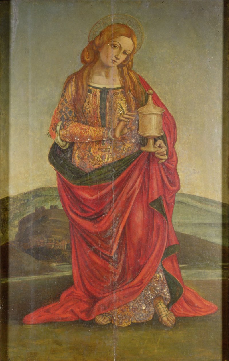 Naispuolinen pyhimys maljalla, mahdollisesti Maria Magdaleena, luultavasti 1500-luku (paneeli) tekijältä Italian School