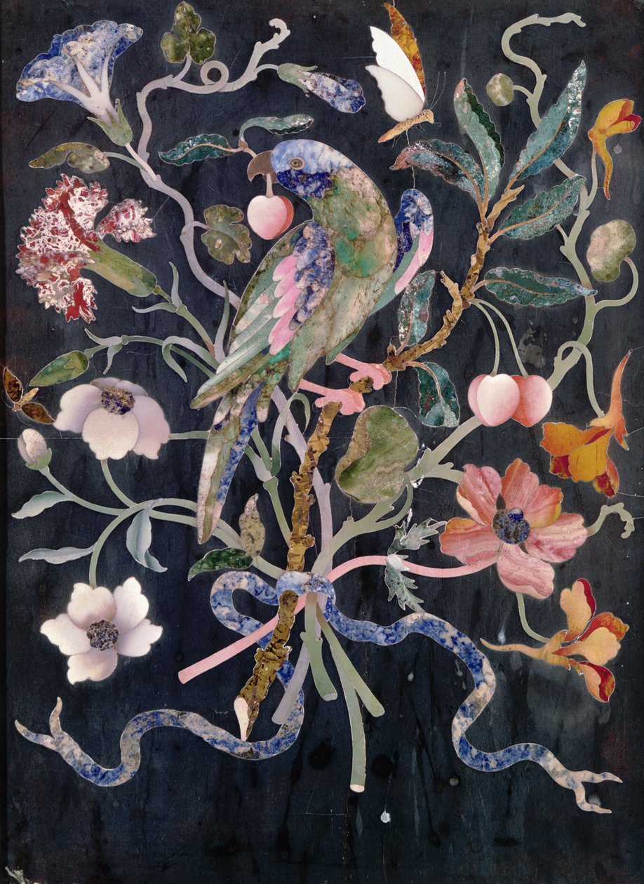 Papukaija kimpussa (pietra dura) tekijältä Italian School