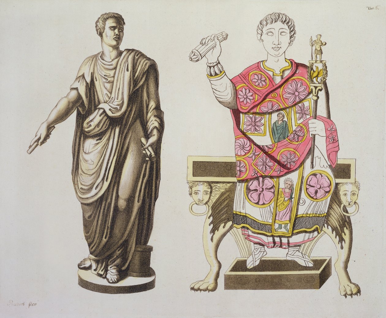 Rooman senaattori ja virkamies, Costumi dei Romanista, n. 1805-20 (akvatinta) tekijältä Italian School