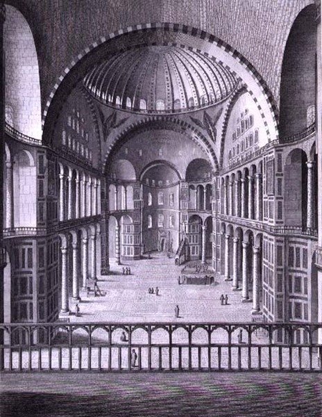 Näkymä Konstantinopolissa sijaitsevan Santa Sofian moskeijan sisäpuolelta, otettu vuonna 1786, kaiverrettu Domenico Pronti (fl.1788-1815) 1788 (kaiverrus) tekijältä Italian School
