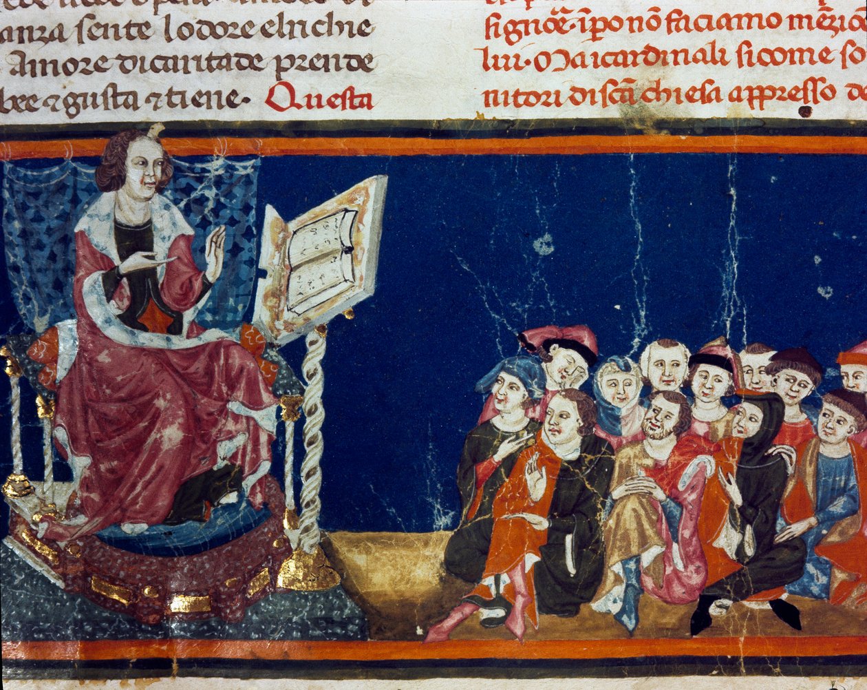 Mestari ja hänen oppilaansa Pienoiskuva firenzeläisestä koulusta Ser Zucchero Bencivennin (MS.II.VI 16) painoksesta "Pater noster" 1300-luvun alussa Firenze, kansalliskirjasto tekijältä Italian School