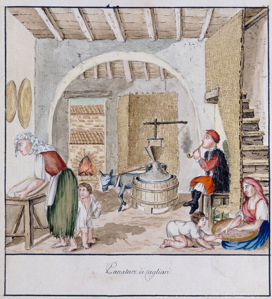 Maalaismainen sisustus Cagliarissa, tulostaa ms. 258, Luzzetti Collection tekijältä Italian School