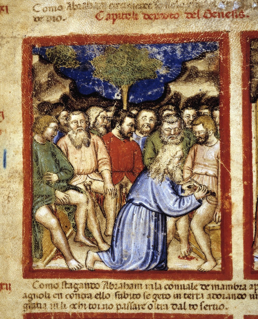 Abraham ympärileikkaa juutalaisia, esimerkki "Padovan koodeksista" 1390-1400 tekijältä Italian School