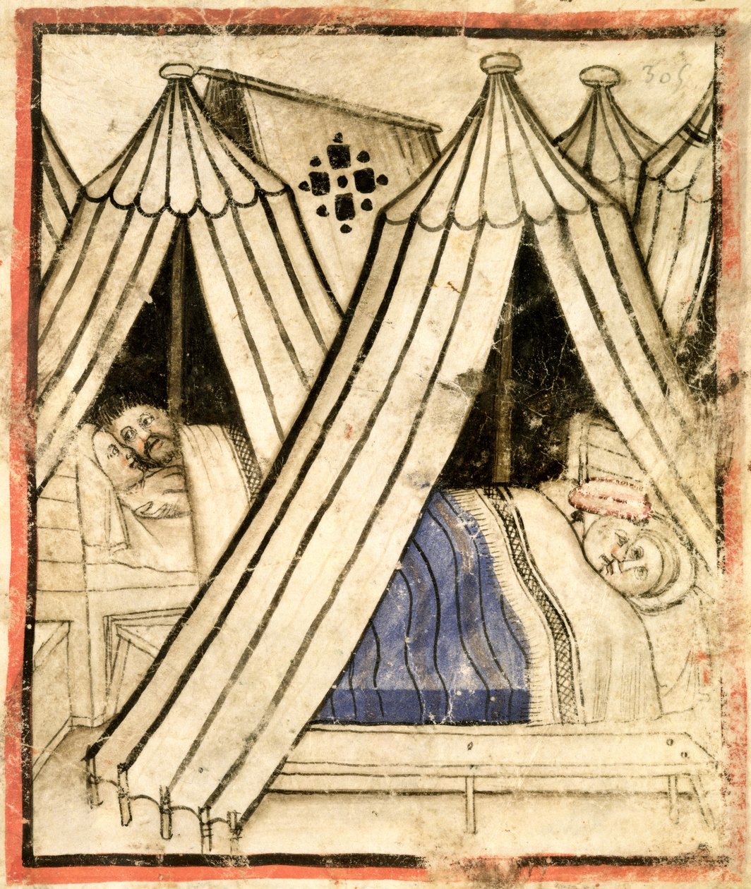 Lisää 15277 f.51 Israelilaiset harrastavat seksuaalista moraalittomuutta mooabilaisten naisten kanssa teltoissaan, n.1350-99 (vellum) tekijältä Italian School