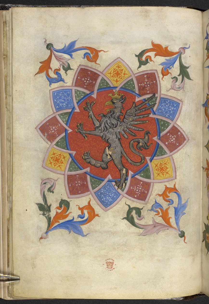 Lisätä. 21965, f.5v Heraldinen hahmo: Griffin, Räätälien killan perussääntö, 