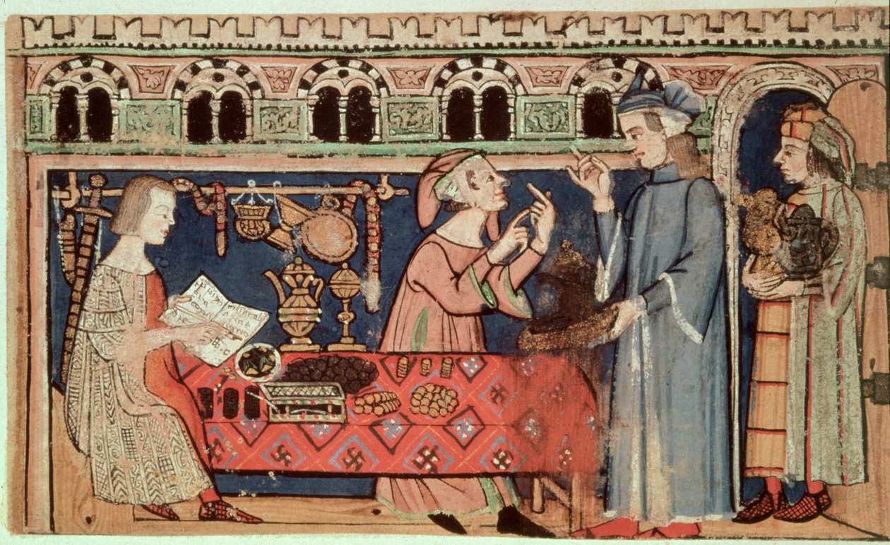 Lisää 27695 f.7v The Pawnbroker julkaisusta Treatise on the Vices (vellum) tekijältä Italian School