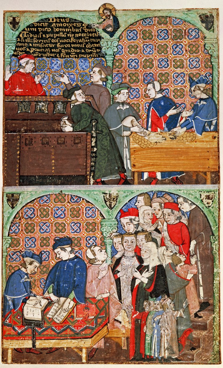 Lisää 27695 f.8 Rahan laskeminen ja palkkojen maksaminen Paheiden tutkielmasta (vellum) tekijältä Italian School