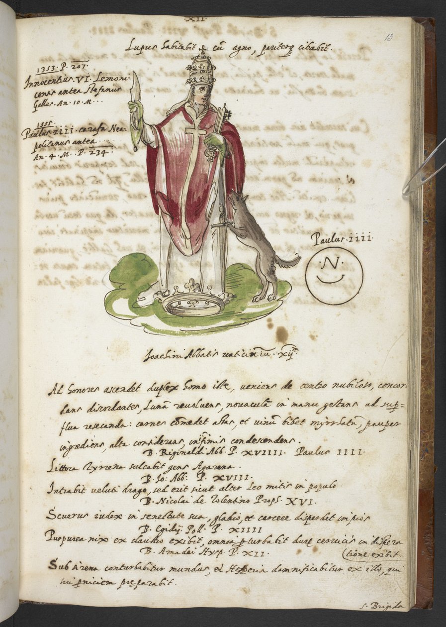 Lisää MS 17432 "Profetiat ja kuvat 15. paavista, kirjoittanut Joachim of Fiore..." (muste ja väri paperille) tekijältä Italian School