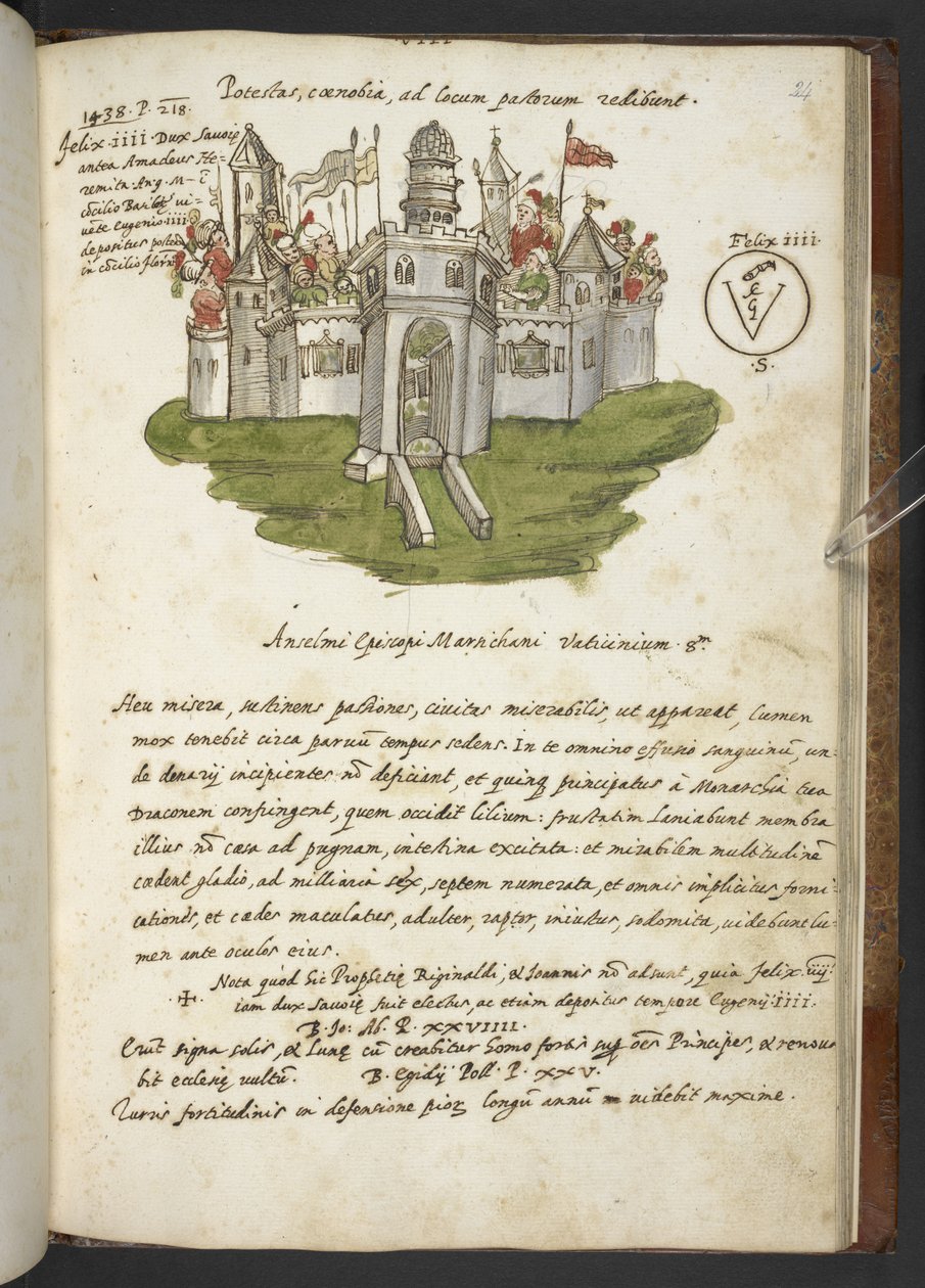 Lisää MS 17432 "Profetiat ja kuvat 15. paavista, kirjoittanut Joachim of Fiore..." (muste ja väri paperille) tekijältä Italian School