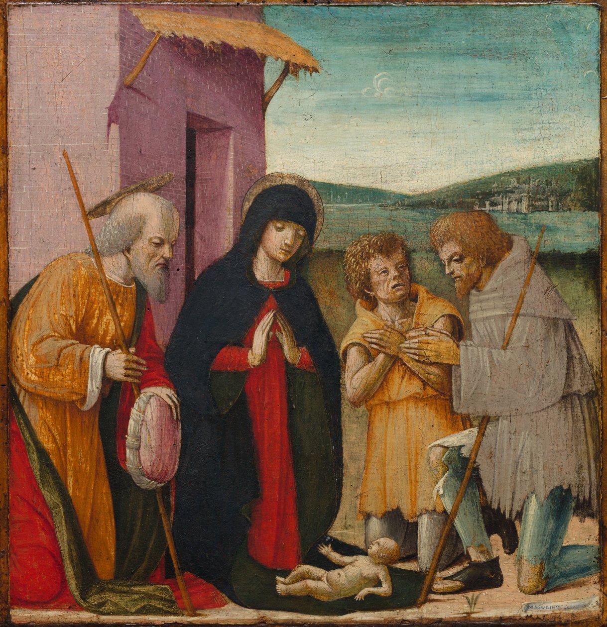 Paimenten palvonta, n. 1480-1500 (öljy puulle) tekijältä Italian School