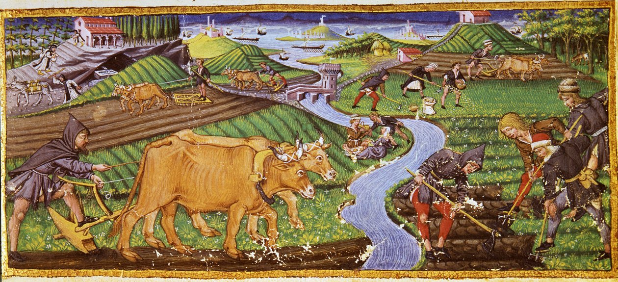 Maatalous 1400-luvun alussa. Biblioteca Riccardiana, Firenze. tekijältä Italian School