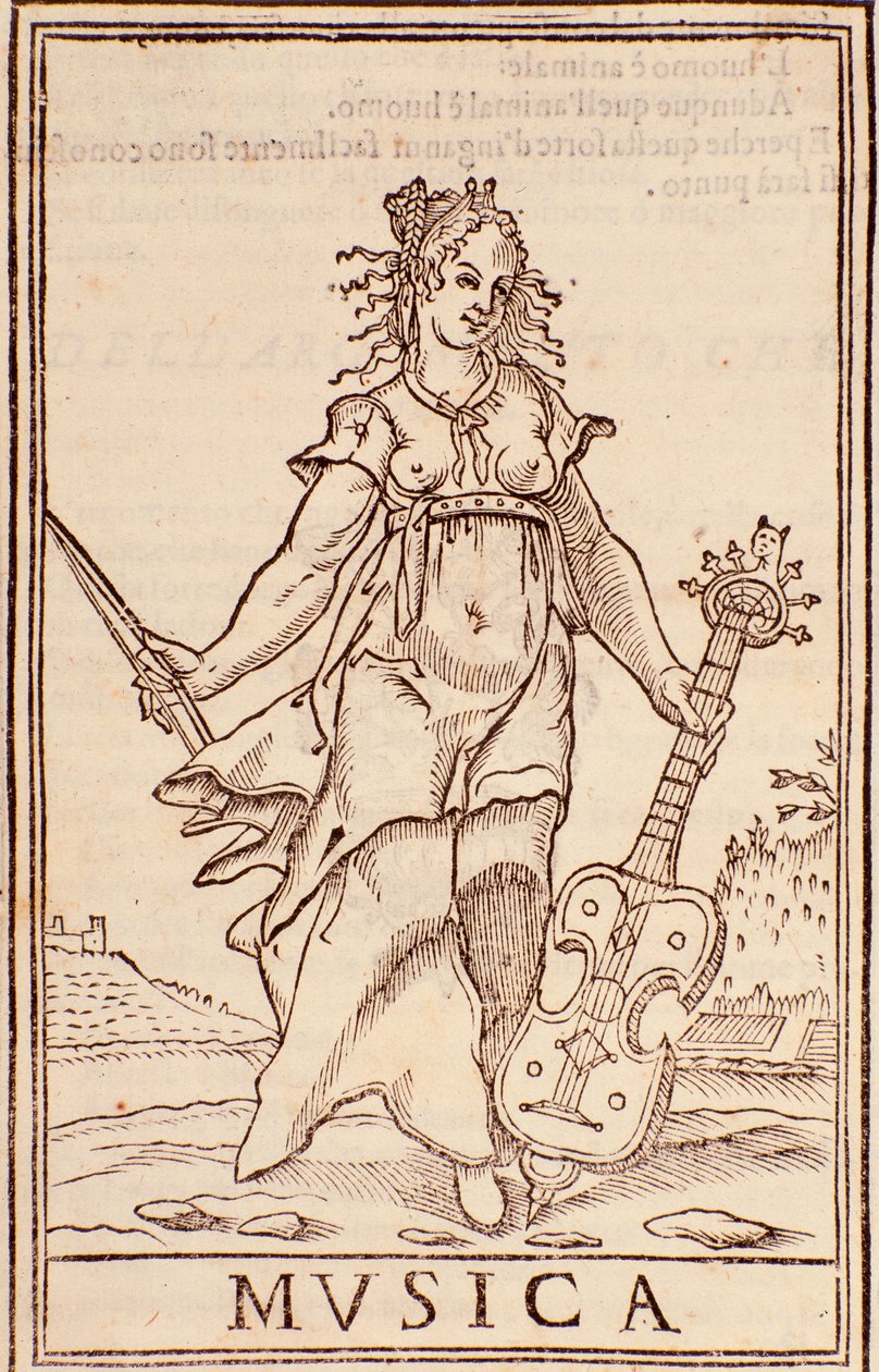 "Musiikin allegooria" -sivu Aurelio Marinatin (1500-luku) "Kaikkien tieteiden summa" -esseestä tekijältä Italian School