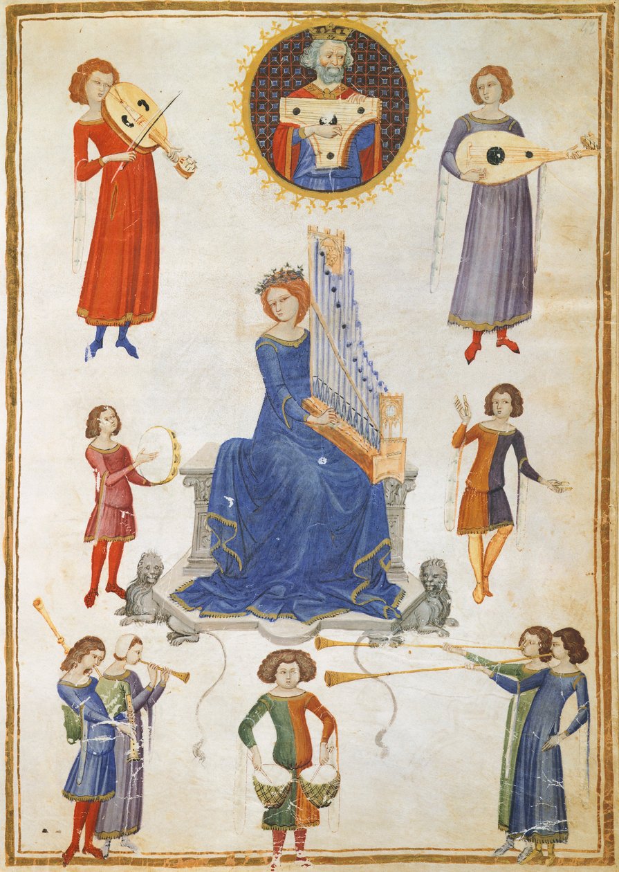 Musiikin allegooria, käsikirjoitus V A folio 27 Musiikkiinstituutista Severin Boezio tekijältä Italian School