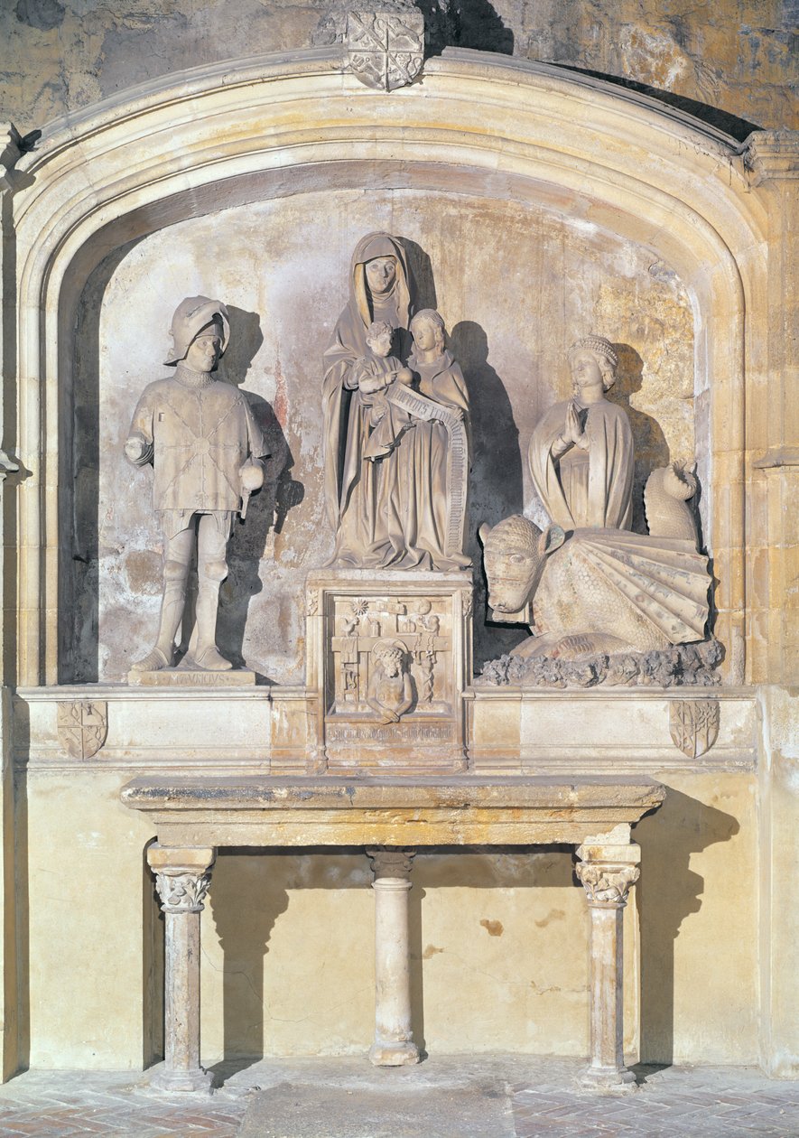 Pyhän Annan, Neitsyt ja Kristus-lapsen alttaritaulu Pyhän Mauriksen, Pyhän Martan ja Taraskin (Tarasconin lohikäärme) kanssa 1470 (kivi) tekijältä Italian School